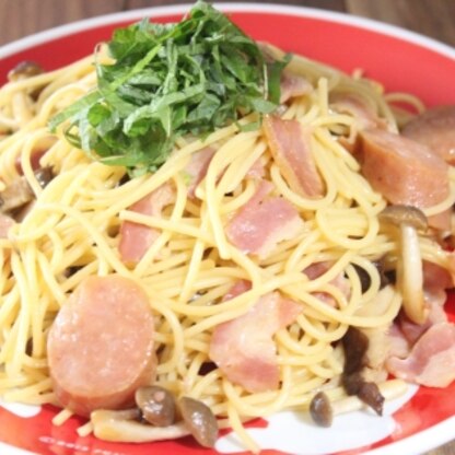 ベーコン＆あらびきフランクもいれちゃいました！ベーコン系のパスタ大好きな主人が完食でした♪ごちそうさまでした(*^o^*)♪